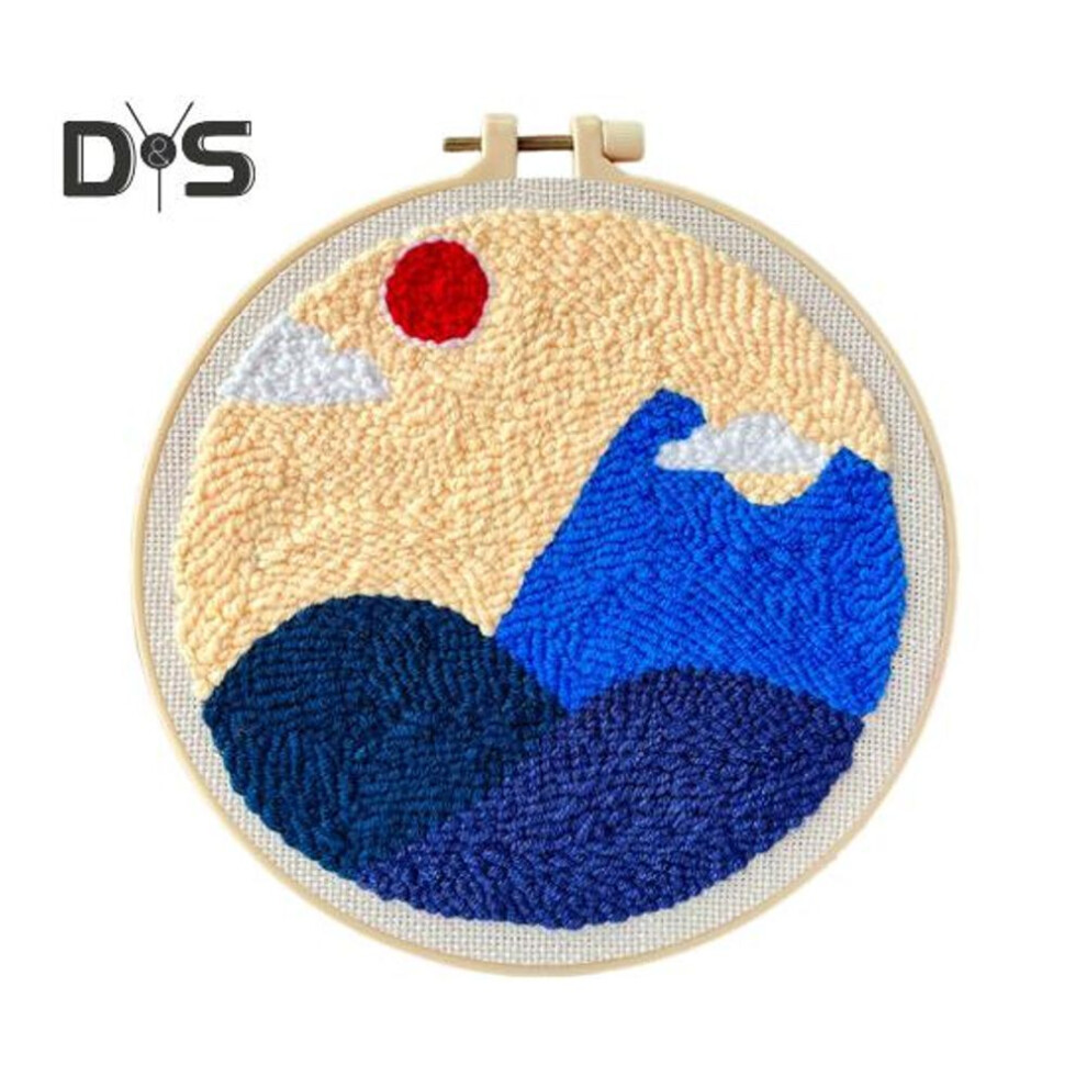 (as the picture, J) Punch Stitch Kit For Beginners Easy To Operate Punch Stitch Needle With Patterns Yarns Hoop Diy Punch Needle Starter Kit Gift For Adults