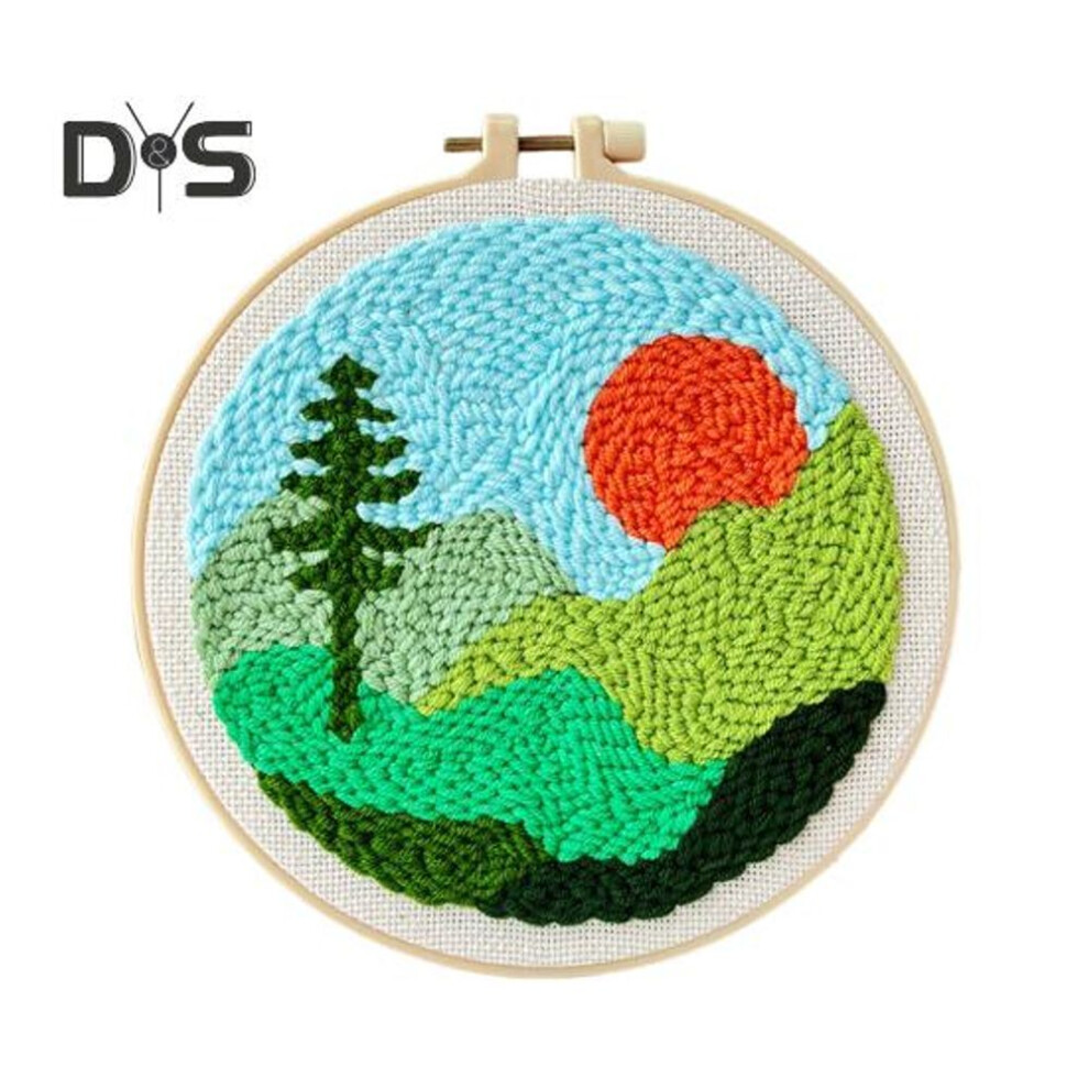 (as the picture, G) Punch Stitch Kit For Beginners Easy To Operate Punch Stitch Needle With Patterns Yarns Hoop Diy Punch Needle Starter Kit Gift For Adults