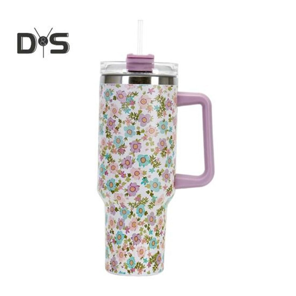 (as the picture, B) Insulated Tumbler With Handle Straw Lid 40 Oz Double Wall Vacuum Stainless Steel Travel Mug Water Smoothies Tea Leak-proof Car Coffee Cup For School