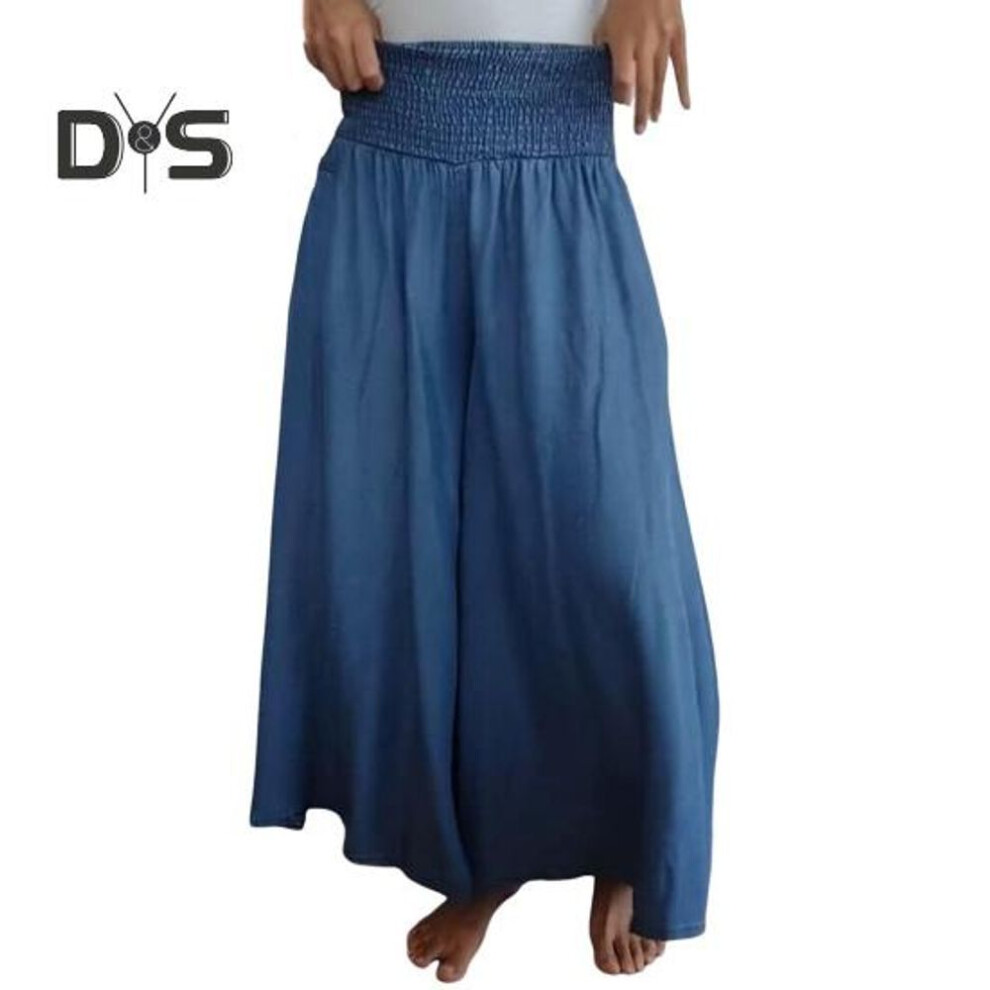 (blue, L) Women Pants Elastic High Waist Oversized Wide Leg Trousers With Pockets Solid Color Loose Fit Lounge Pants Daily Wear