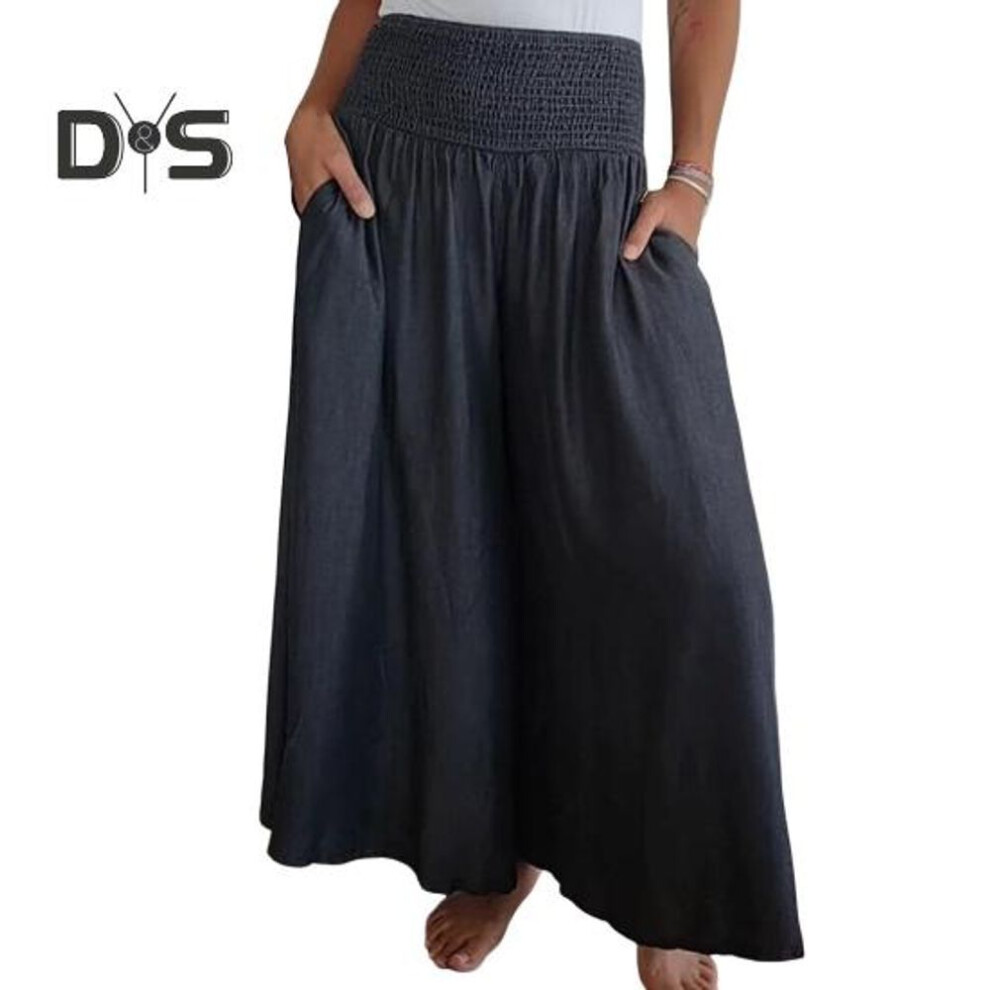 (black gray, XL) Women Pants Elastic High Waist Oversized Wide Leg Trousers With Pockets Solid Color Loose Fit Lounge Pants Daily Wear