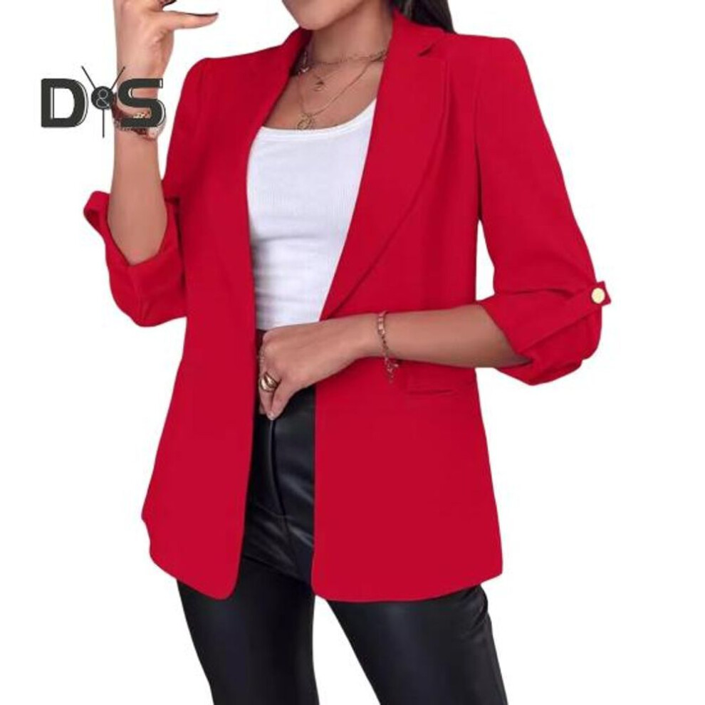 (red, S) Women Suit Coat Autumn Winter Long Sleeved Cardigan Coat Casual Lapel Solid Color Suit for Business Daily Wear