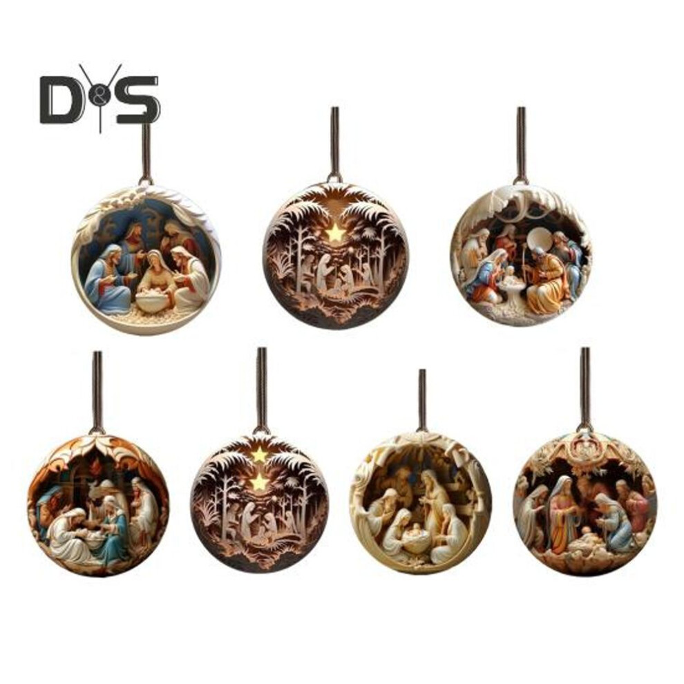 (as the picture, Unilateral) 7 Pcs Christmas Nativity Scene Ornaments Acrylic Birth Of Jesus Pendant Christmas Tree Hanging Decorations For Tree Wall Window Car