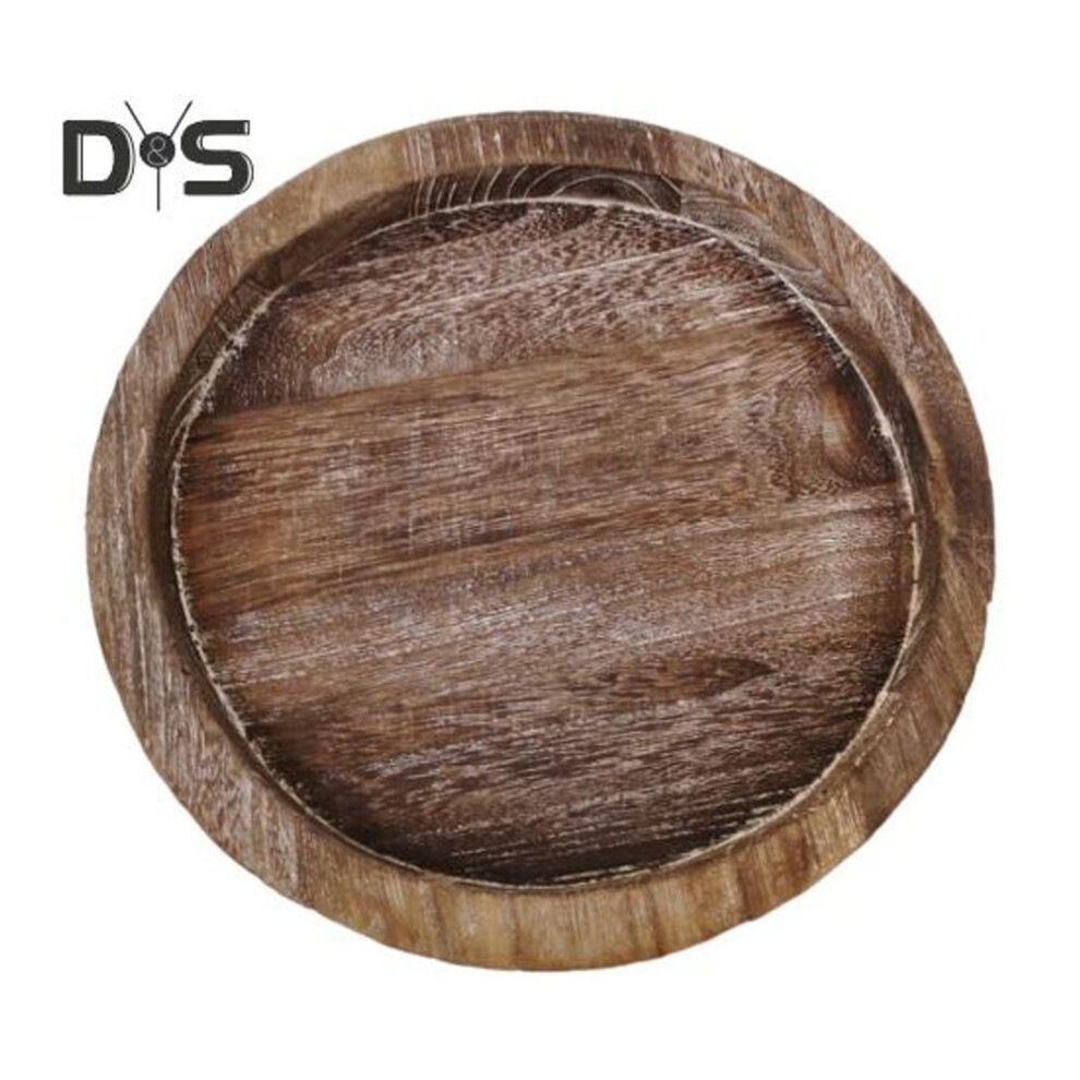 (brown, S) Wooden Candle Plate Holder Tray Rustic Round Decorative Farmhouse Table Centerpiece Whitewash Wood Tealight Pillar Tray