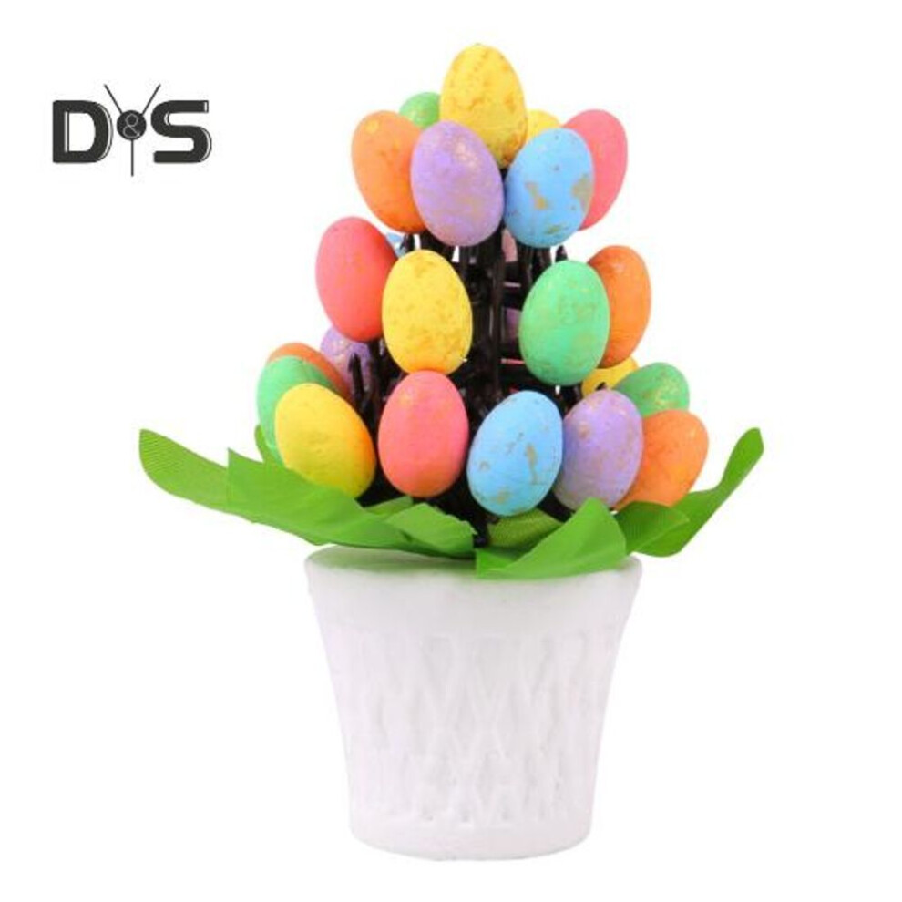 (golden) Easter Egg Ornament Easter Egg Bonsai Tree Low Maintenance Artificial Eggs Plants Desktop Easter Decoration Multicolor Potted Easter Ornament