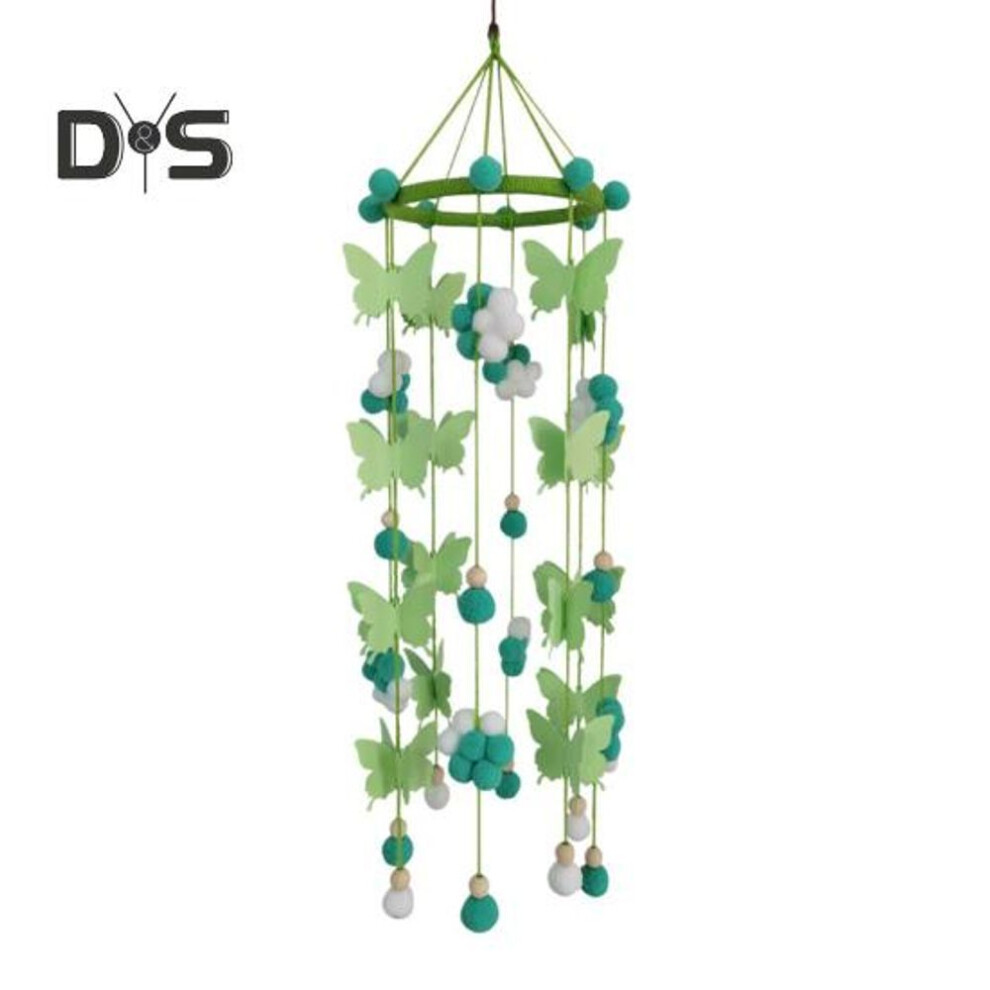 (green) Butterfly Pompom Hanging Decoration Baby Crib Mobile Home Office Nursery Living Room Handmade Butterfly Wind Chime Ornament Pendant