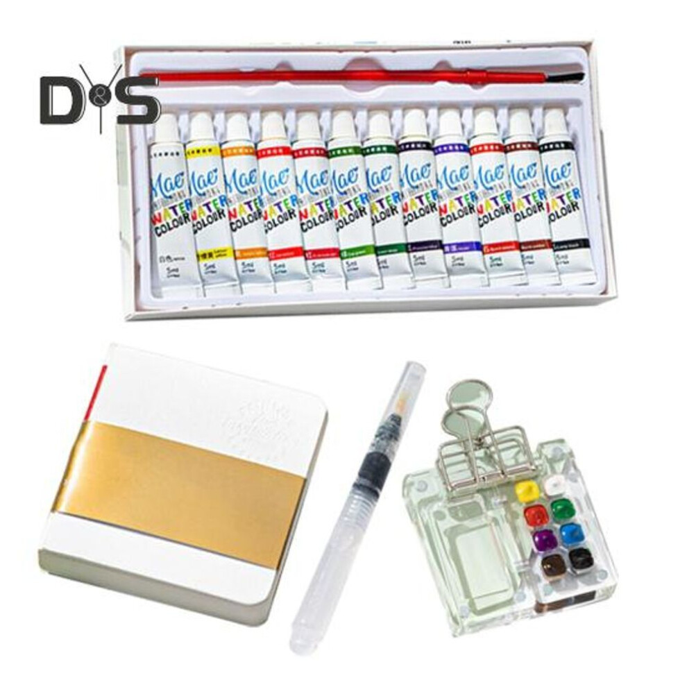 (as the picture, A) Mini Watercolor Paint Box Pocket Artist Travel Set 8/15-color Palette Walnut Wood Metal Clip Portable Watercolor Pen