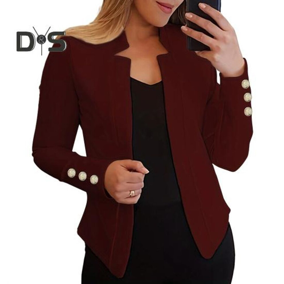 (wine red, 4XL) Women Spring Autumn Suit Coat Notched Collar Long Sleeve Suit Jacket Slim Fit Open Front Casual Business Cardigan