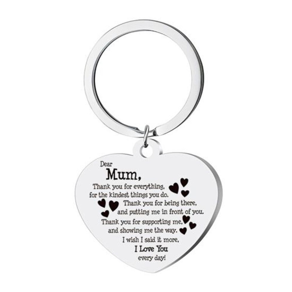 (Other, A) Mother Day Keychain Heart Shaped Pendant Stainless Steel Decorative Keyring Mom Love Care Reminder Perfect Gift