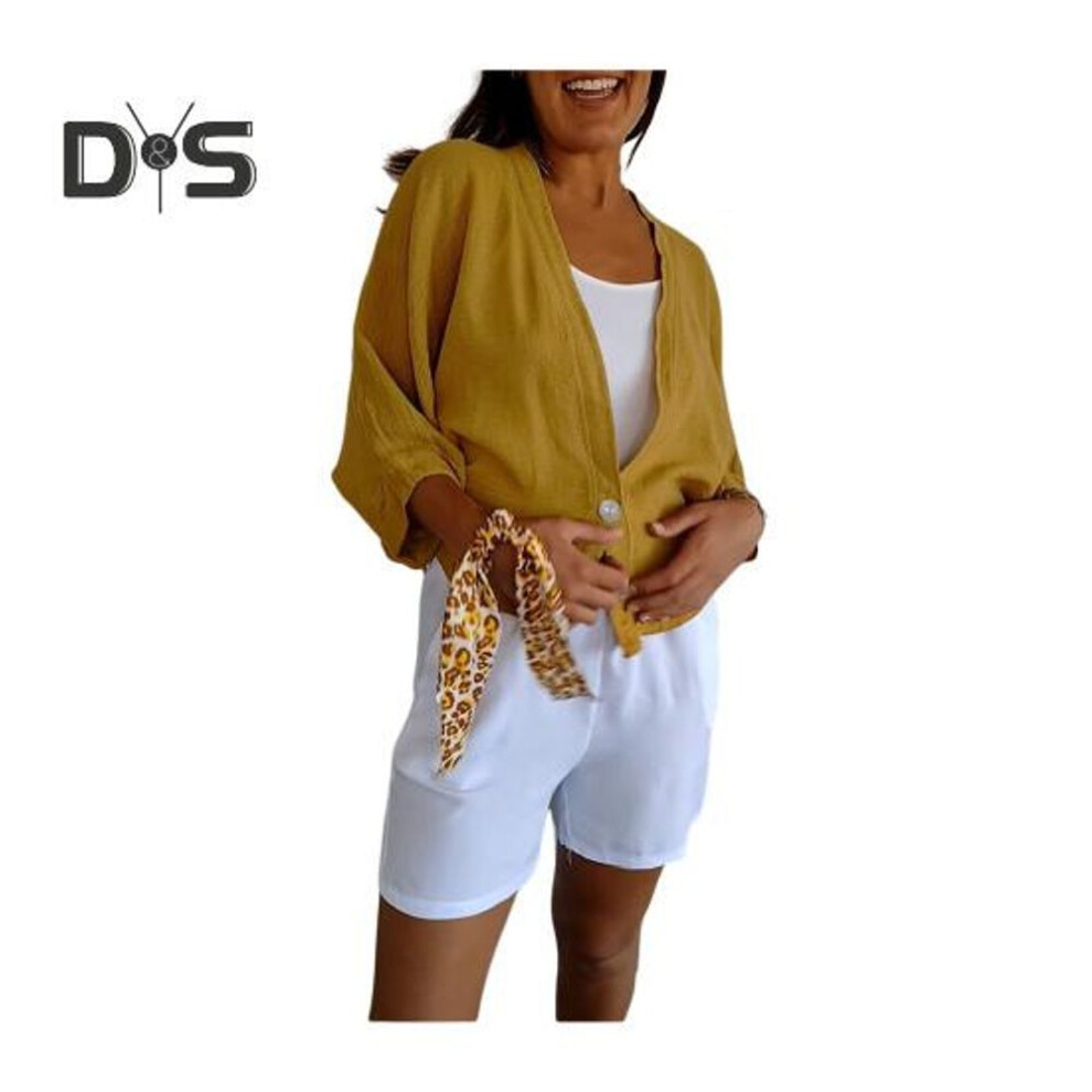 (XL, yellow) Women Solid Shirt Casual Long Sleeve 2 Button Up Shirt Women Oversized Shirt Coat For Work Travel Streetwear