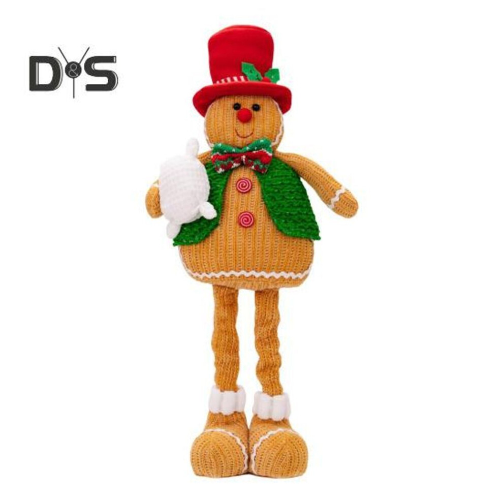 (as the picture, Boy) Christmas Gingerbread Man Plush Doll Telescoping Leg Boy Girl Gingerbread Doll Soft Stuffed Pillow For Christmas Tree Party Decor
