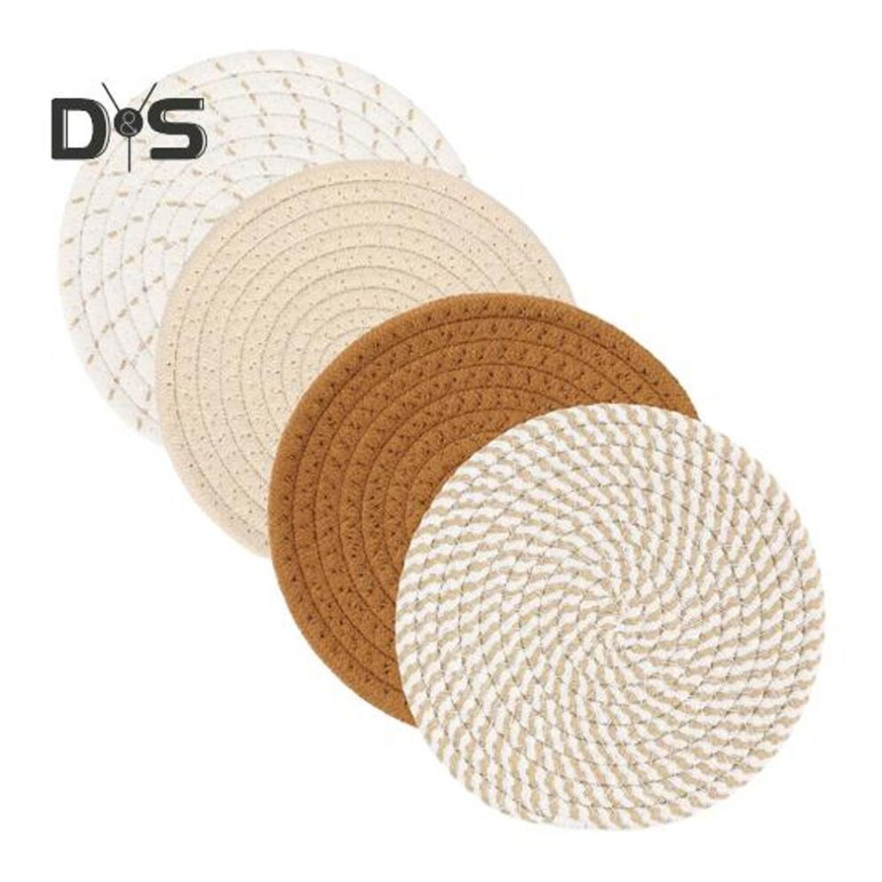 (coffee, 4pcs) 4Pcs Woven Placemats 18cm Diameter Heat Resistant Coasters for Kitchen Cotton Rope Table Mats Bohemian Farmhouse Decor