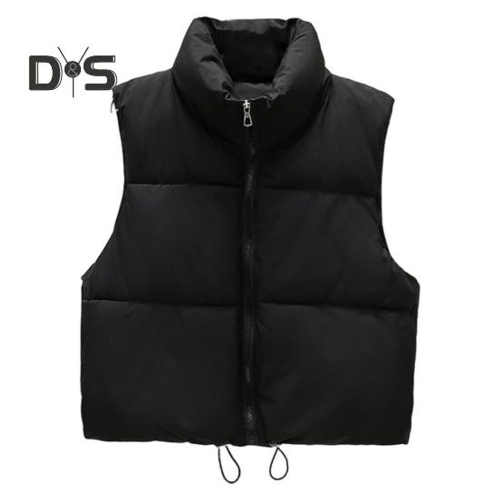 (black, XL) Winter Women Vest Coat Thickened Padded Zipper Closure Stand-up Collar Sleeveless Solid Color Winproof Heat Retention Outdoor Down Coat