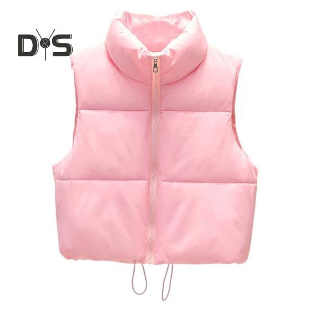 (pink, XL) Winter Women Vest Coat Thickened Padded Zipper Closure Stand-up Collar Sleeveless Solid Color Winproof Heat Retention Outdoor Down Coat