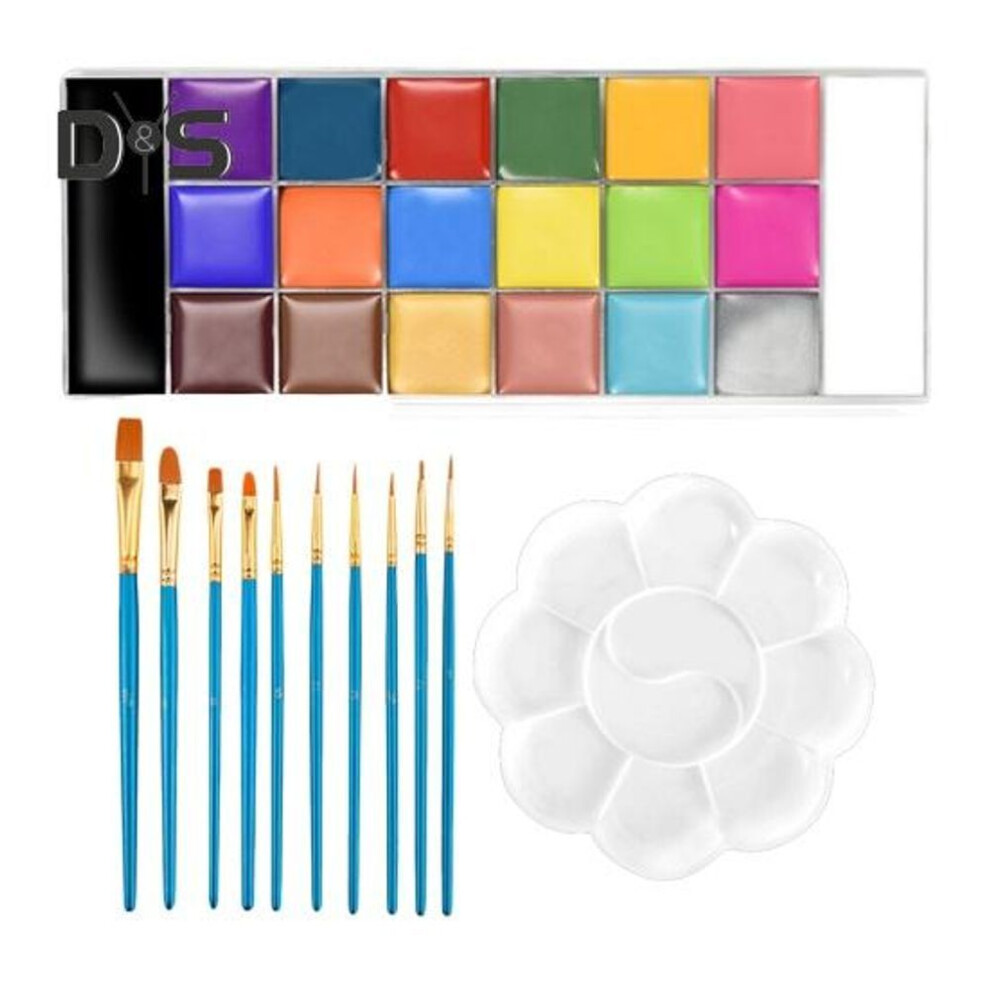 20 Colors Face Paint Palette With 10 Brushes Face Painting Cream Halloween Christmas Cosplay Party Body Art Makeup Paste
