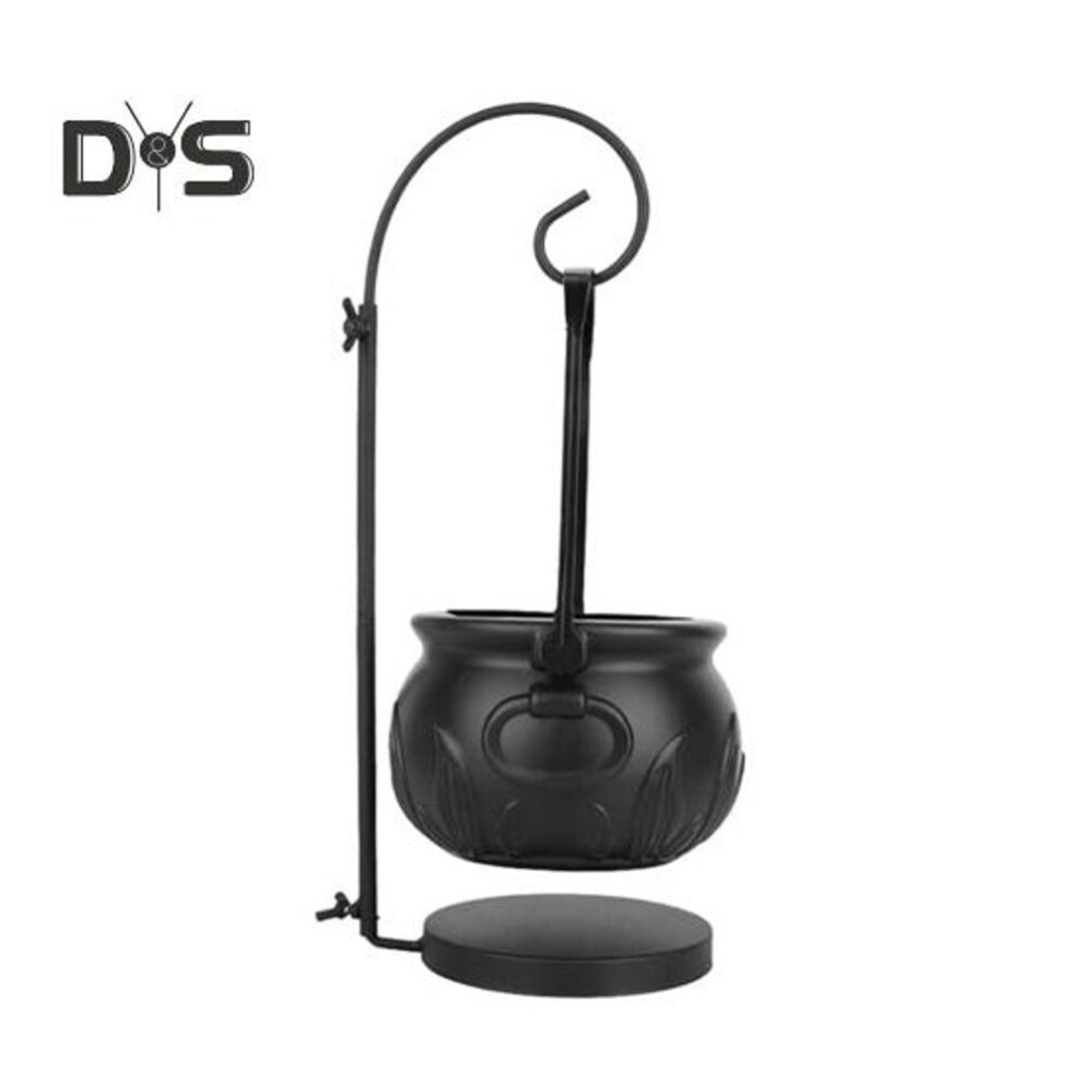 Halloween Witch Cauldron with Shand Trick or Treat Candy Bowl with Light Plastic Black Kettle Halloween Bucket Party Supplies Indoor Outdoor