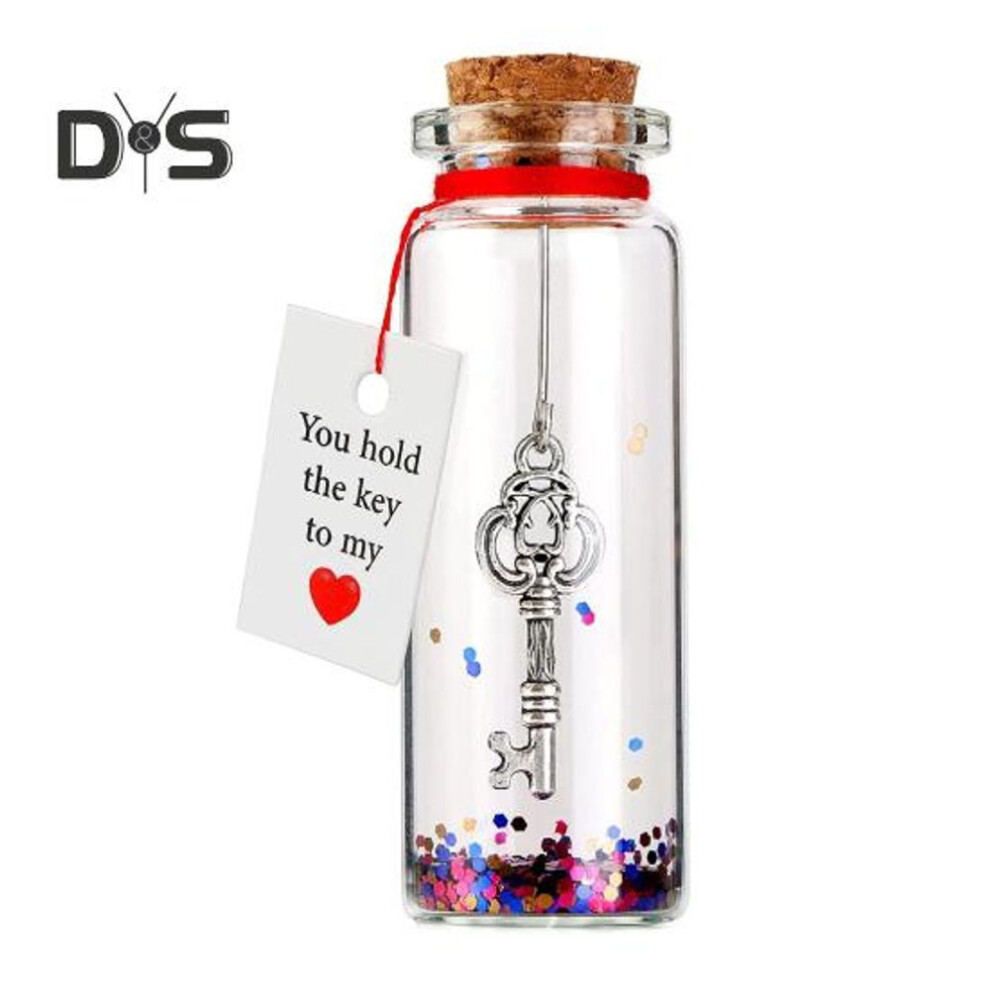 Anniversary Romantic Gift for Her Him You Hold The Key to My Heart Bottle Tiny Glass Wish Jar for Valentine's Day Anniversary Christmas