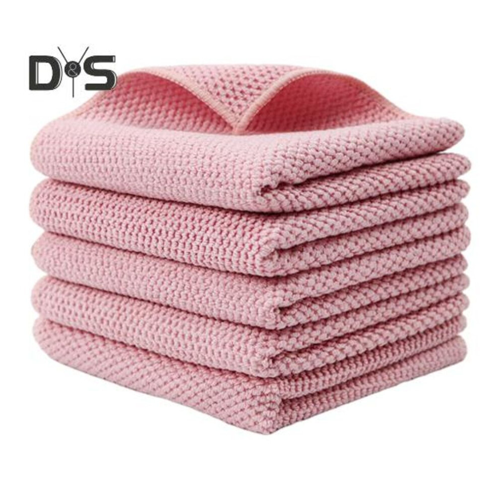 (pink, 5pcs) 5 Pcs Kitchen Towels Solid Color Dish Towels With Lanyard Absorbent Hand Towels Cleaning Rags For Household Tasks
