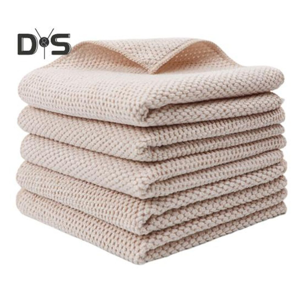 (beige, 5pcs) 5 Pcs Kitchen Towels Solid Color Dish Towels With Lanyard Absorbent Hand Towels Cleaning Rags For Household Tasks