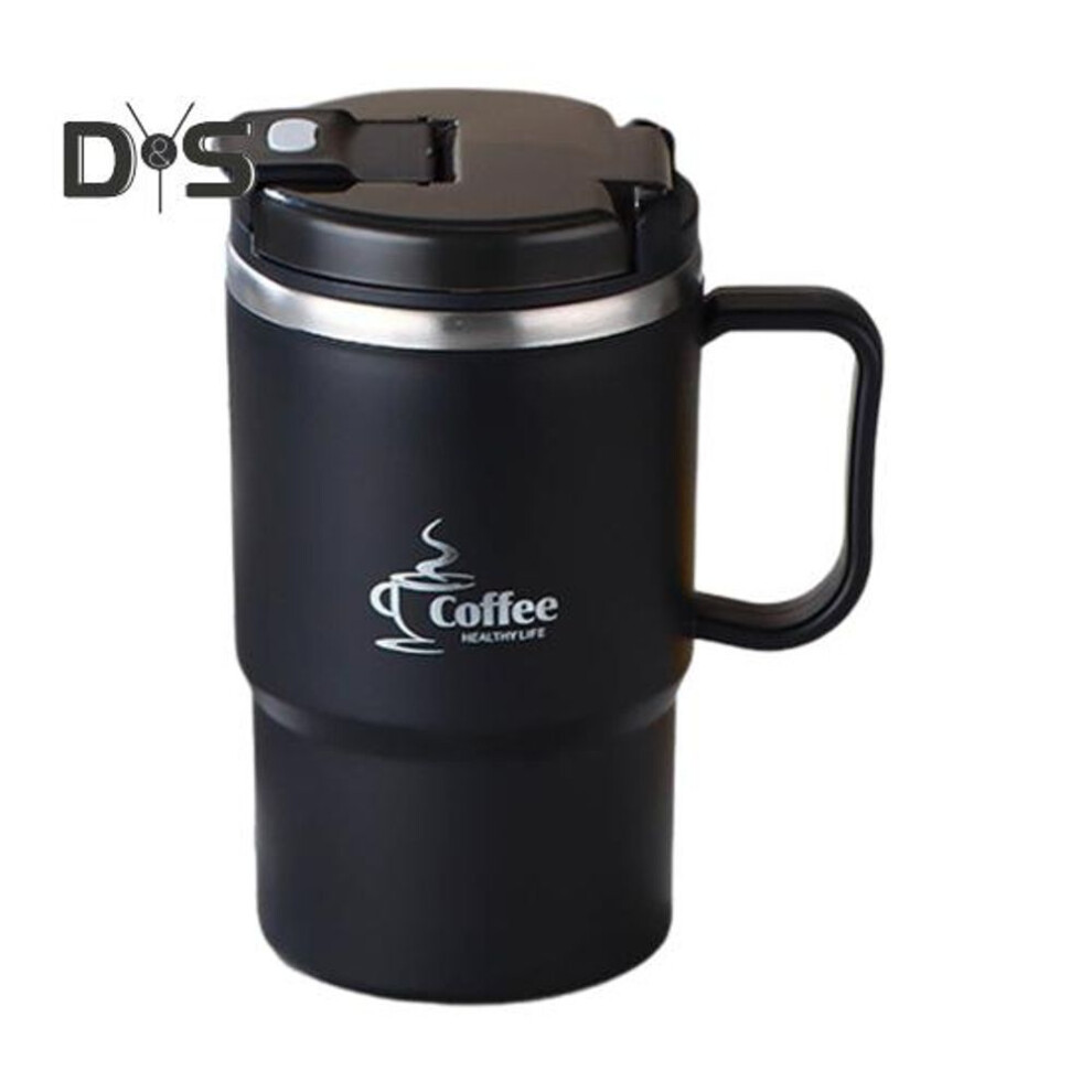 (black) Stainless Steel Coffee Mug Insulated Water Cup with Tea Separation Straw Lid And Folding Spoon BPA-free Travel Mug