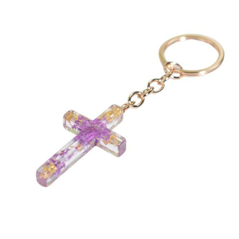 (Other) Key Chain Handmade Dried Flower Filling Resin Pendant Multipurpose Sparkling Souvenir Gifts Cross Key Ring Bag Ornament Women Men Jewelry Fashion