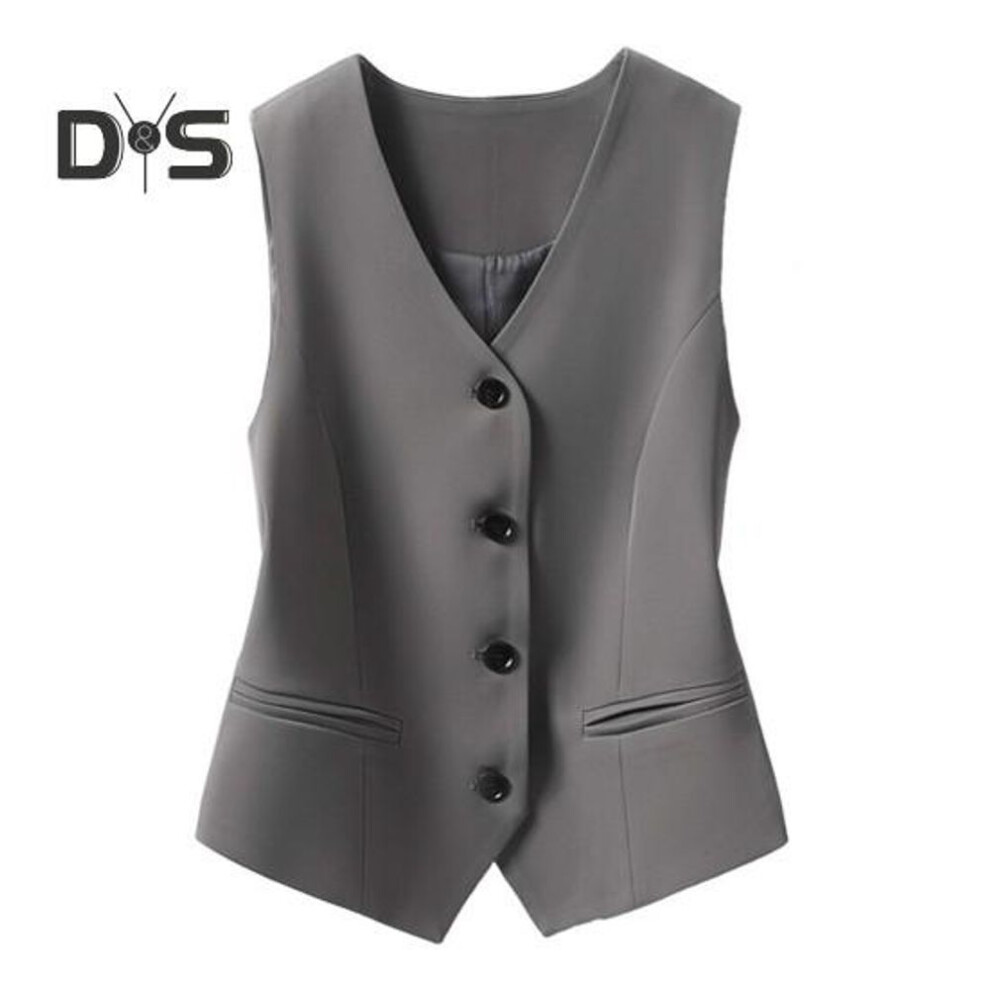 (dark gray, XL) Women Vest Sleeveless Single-breasted Western Style Slim Fit Cardigan Suit Coat Pure Color V Neck Formal Business Style Lady Waistcoat