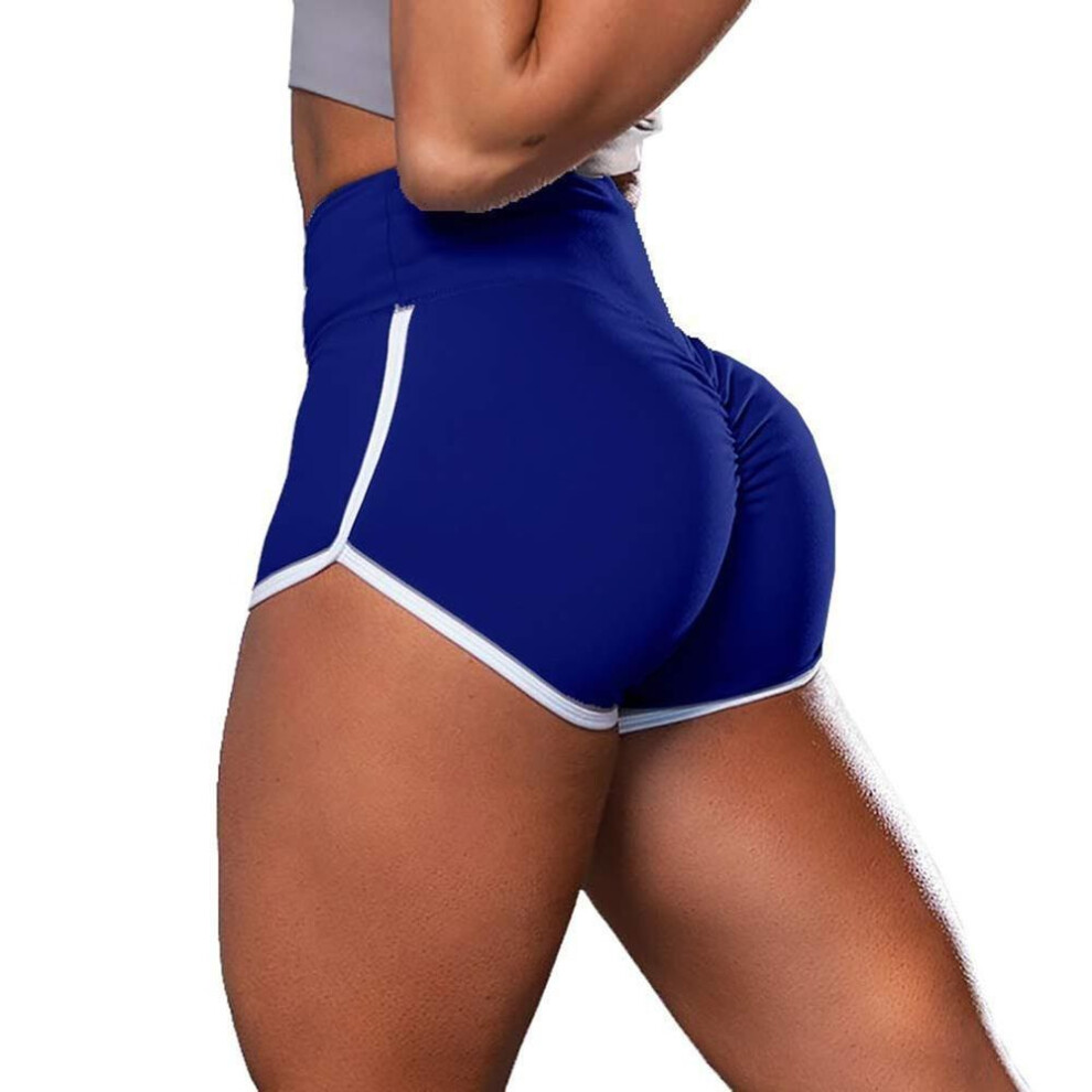 (blue, L) Fancy Fashion Women High Waist Hip Lifter Slim Yoga Sports Shorts Boxers Hot Pants