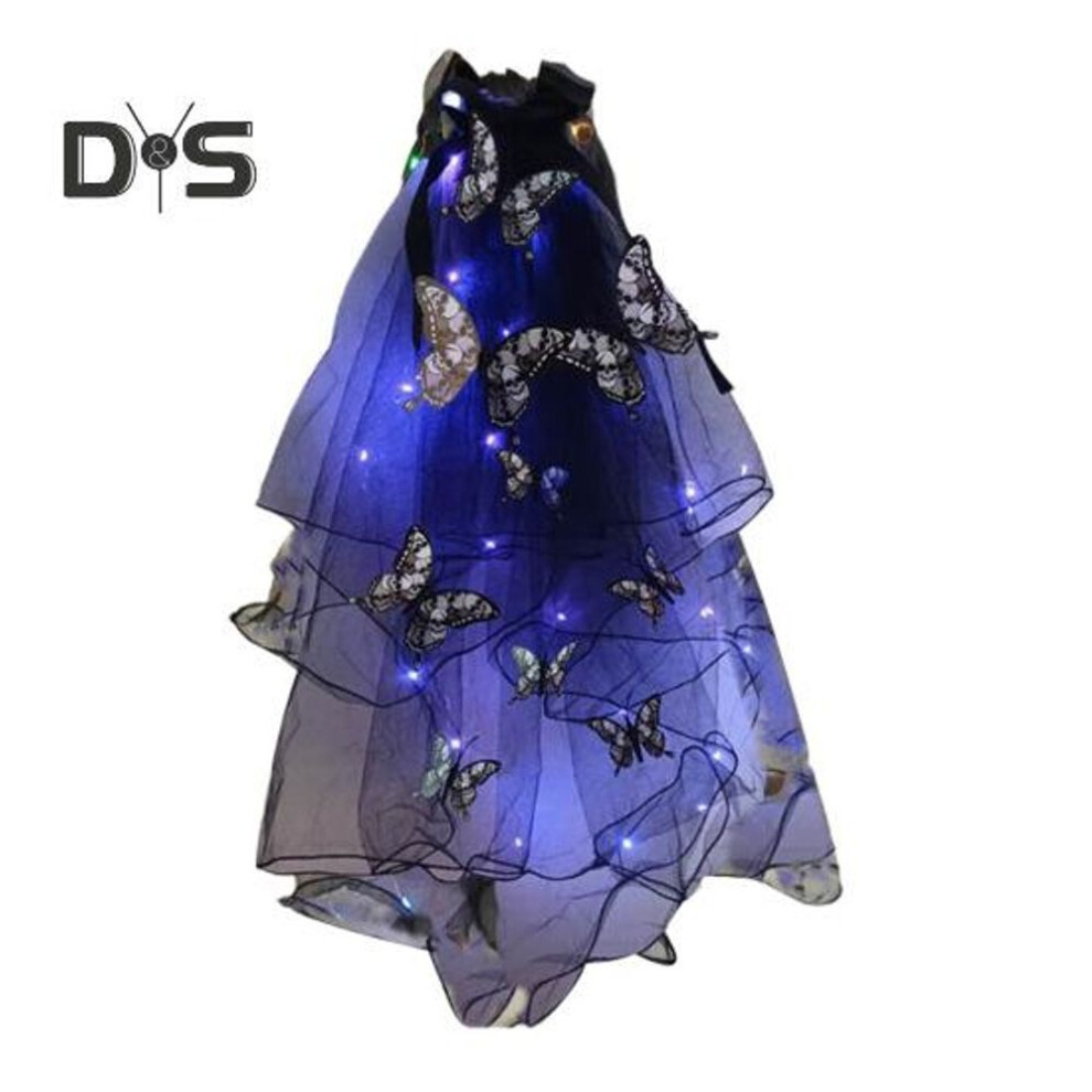 (black) Led Skull Gothic Hairveil Luminous Headband Veil Hairpin With Butterflies Women Ghost Party Headwear For Halloween Cosplay Events