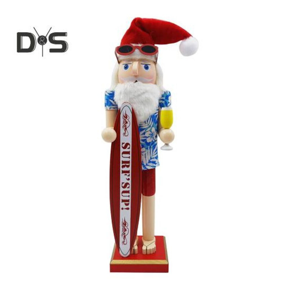 (as the picture, B) Summer Santa Nutcracker Traditional Hawaiian Themed Beach Santa Nutcracker Figurine Day At The Beach Christmas Wooden Nutcracker Decor