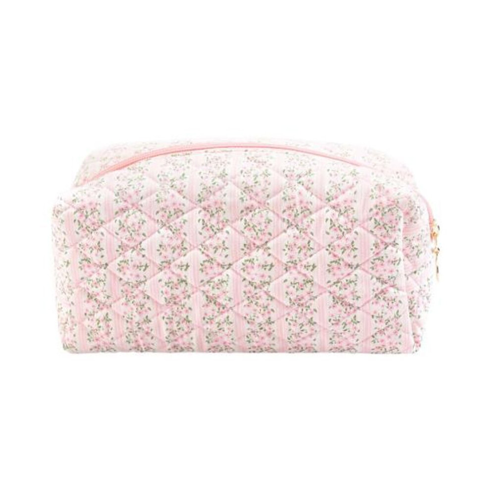 (pink) Women Cosmetic Bag Floral Print Zipper Closure Soft Large Capacity Portable Lightweight Lipstick Eyebrown Pencil Makeup Brush Travel Makeup Pouch