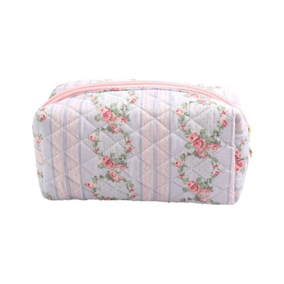 (blue) Women Cosmetic Bag Floral Print Zipper Closure Soft Large Capacity Portable Lightweight Lipstick Eyebrown Pencil Makeup Brush Travel Makeup Pouch