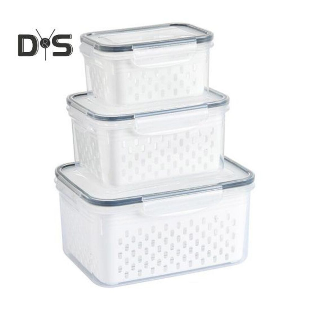 (grey, 1 Set) 3pcs Fruit Storage Containers Food Grade Bpa Free Large Capacity Good Sealing Easy To Clean Fruit Vegetable Storage Boxes With Lid