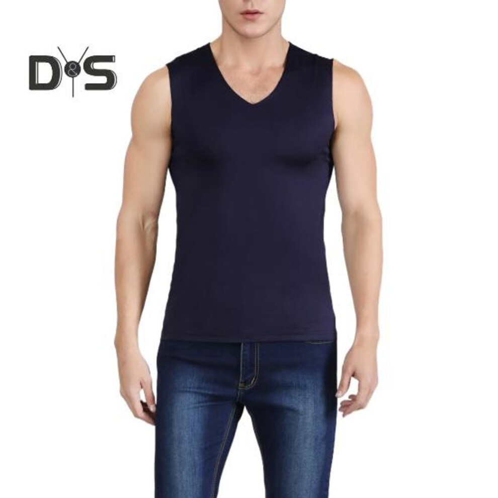 (navy blue, 4XL) Men Summer Fitness Vest Solid Color Seamless Plus Size V Neck Sleeveless Stretchy Soft Breathable Quick-drying Pullover Casual Men Gym Sport Tank Top