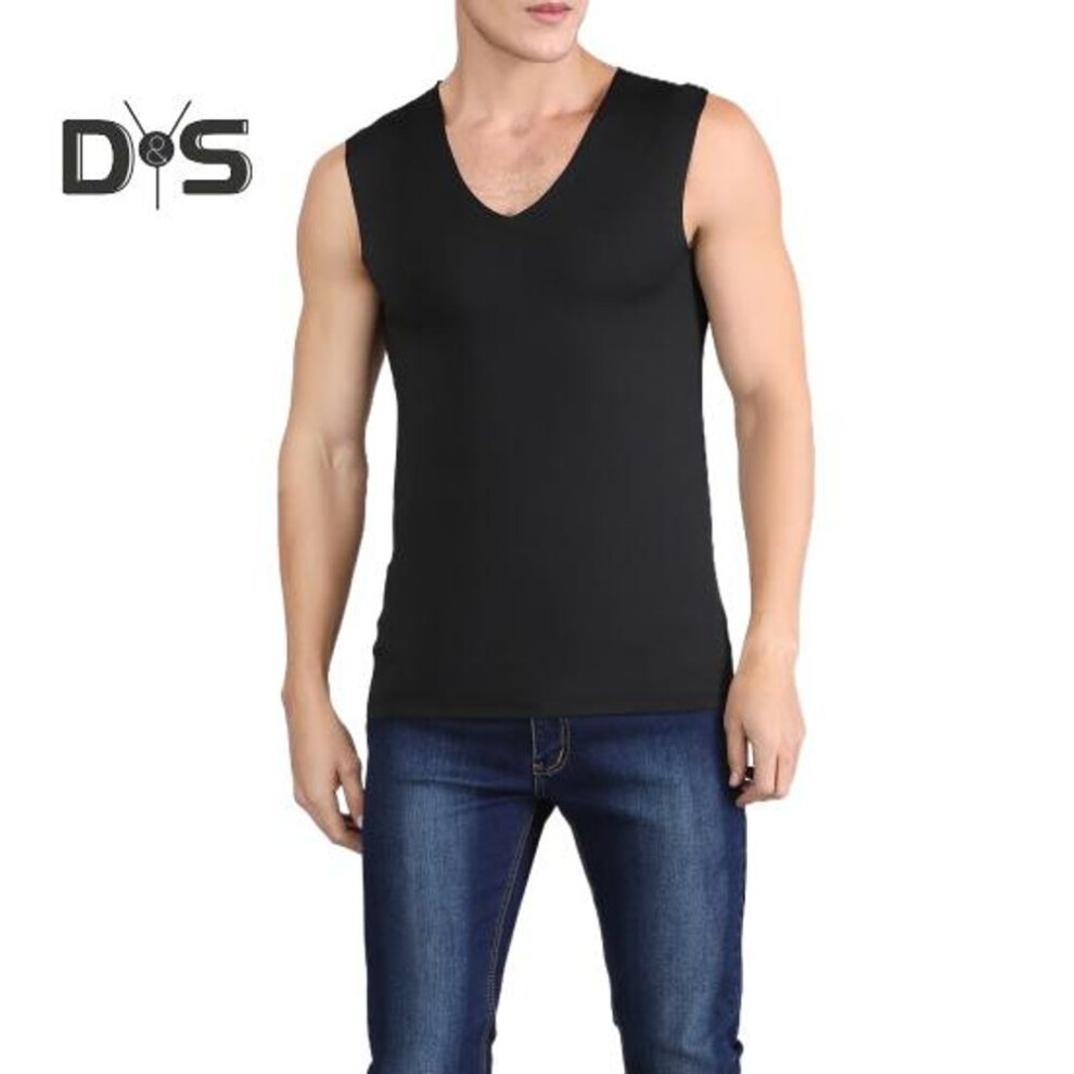 (black, L) Men Summer Fitness Vest Solid Color Seamless Plus Size V Neck Sleeveless Stretchy Soft Breathable Quick-drying Pullover Casual Men Gym Sport Tank Top