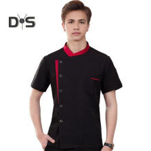 (black, XL) Unisex Chef Shirt Soft Breathable Stand Collar Single-breasted Short Sleeves Chest Pockets Restaurant Diner Kitchen Cook Top Bakery Hotel Waiter