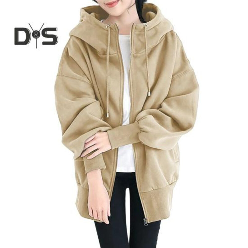 (apricot, XXL) Women Thick Coat For Autumn Winter Warmth Solid Color Mid-length Fleece Jacket With Pockets Loose Zipper Hooded Coat For Daily Wear