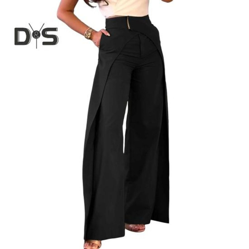 (black, M) Women Long Pants Cross Design High Waist Casual Pants With Pockets Solid Color Straight Wide Leg Office Lady Trousers