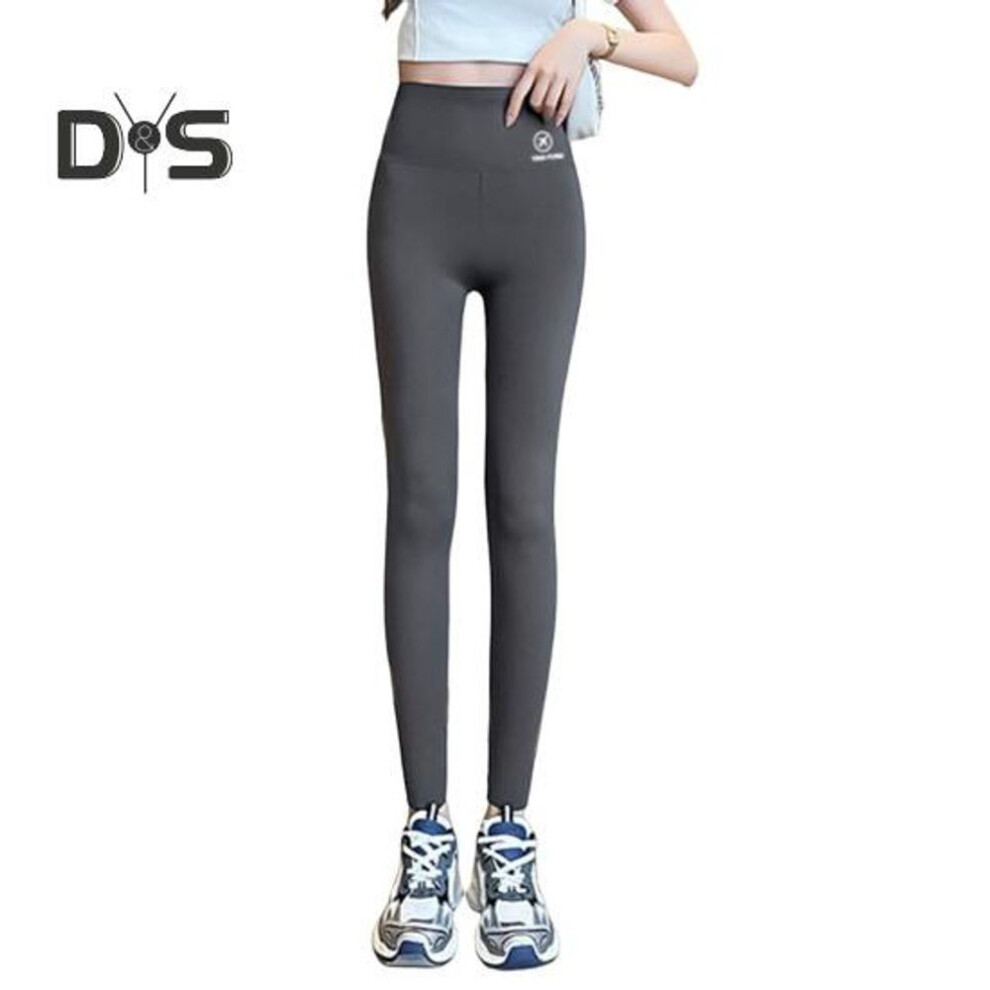(grey, L) High Waist Yoga Pants Women Printed Waistband Elastic Tight Fit Leggings Sports Style Shark Yoga Leggings