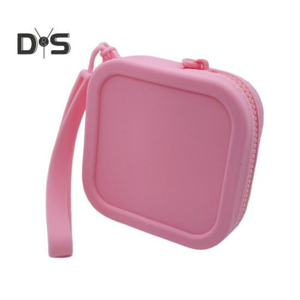 (pink) Coin Wallet For Coins Headphones Documents Silicone Lightweight Smooth Zipper Keychain Ring Holder Portable Bag For Daily Use Shopping Commuting
