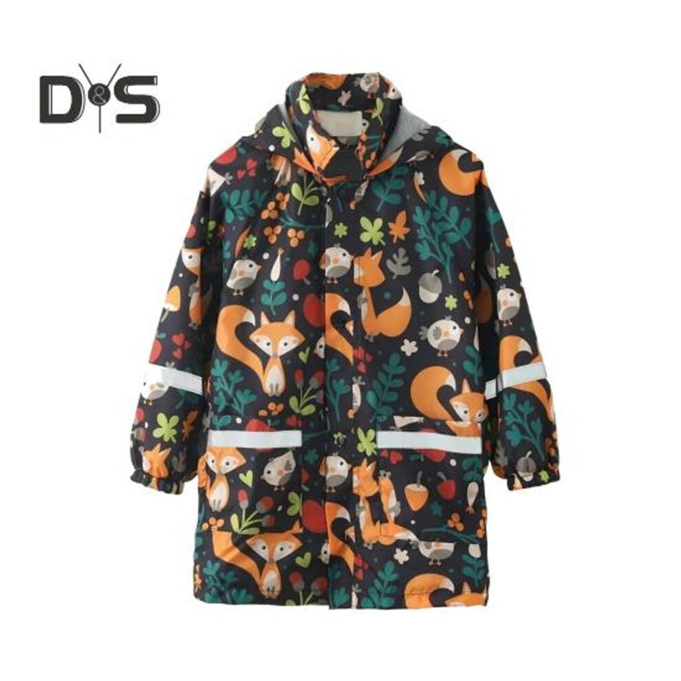 (black, 130 cm) Children Hooded Raincoat Cartoon Rain Jacket Multicolor Waterproof Jacket With Pockets Fall Winter School Outfit For Boys Girls 3-11 Years