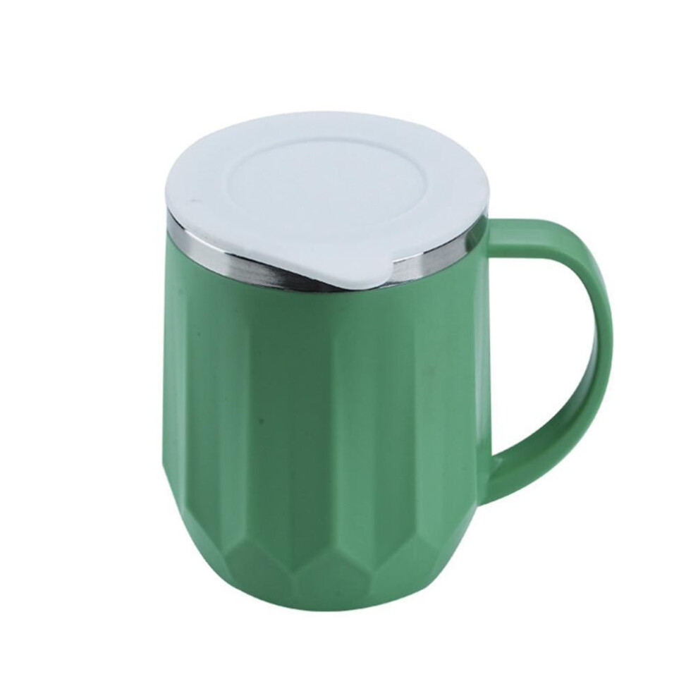 (green) 400ml Creative Double Layer Water Cup Coffee Milk Tea Insulated Mug With Lid