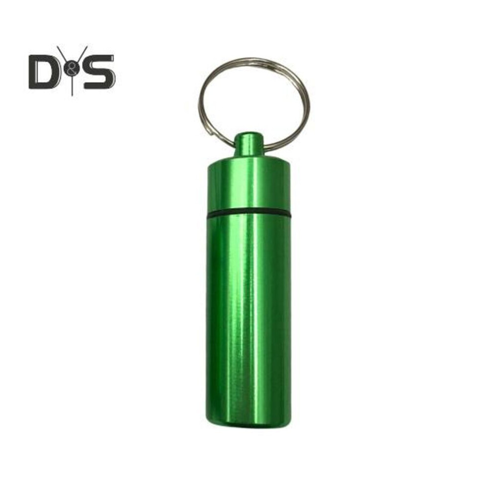 (green, L) Keychain Pendant Waterproof Aluminum Alloy Pill Bottle Sealable Secret Container Outdoor Travel Holder with Hanging Loop