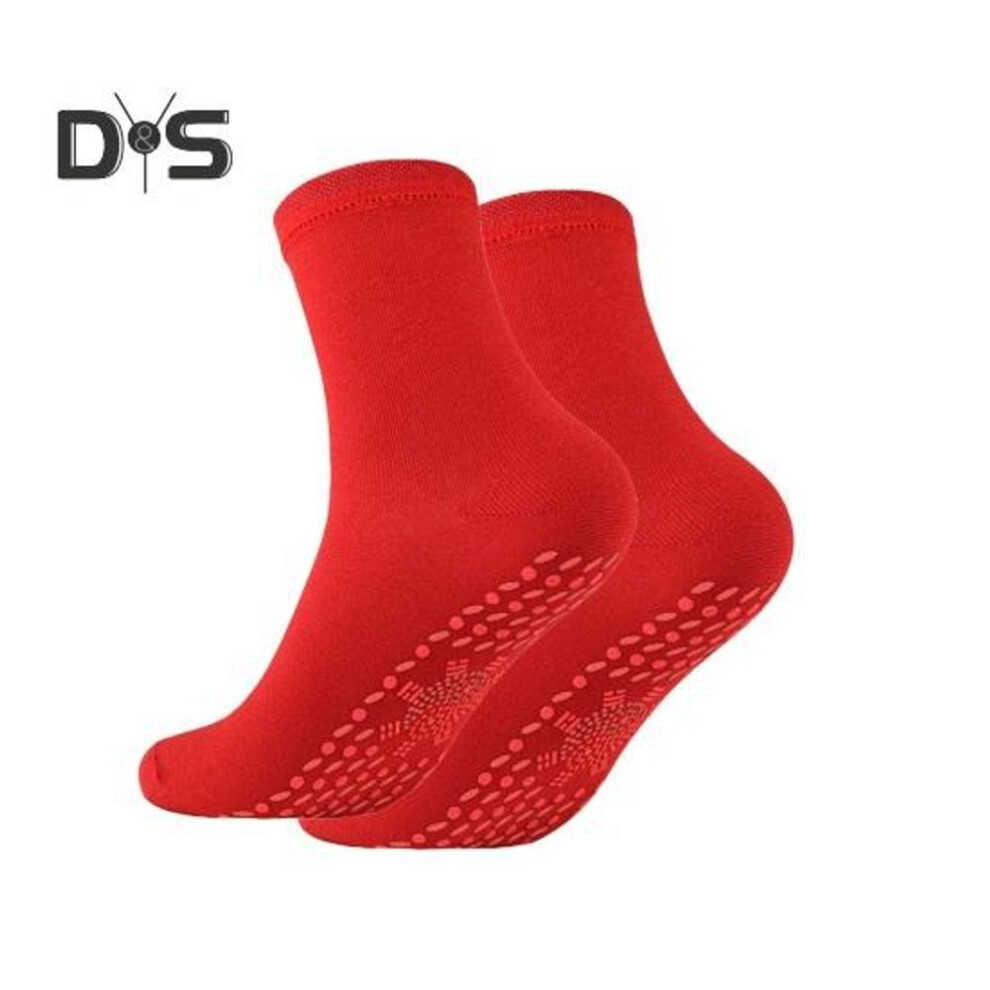 (red) 1 Pair Heated Socks 24 Hours Keep Your Feet Warm Silicone Soles Mid-tube High Elasticity Solid Color Sport Socks Cold Weather Cozy Socks