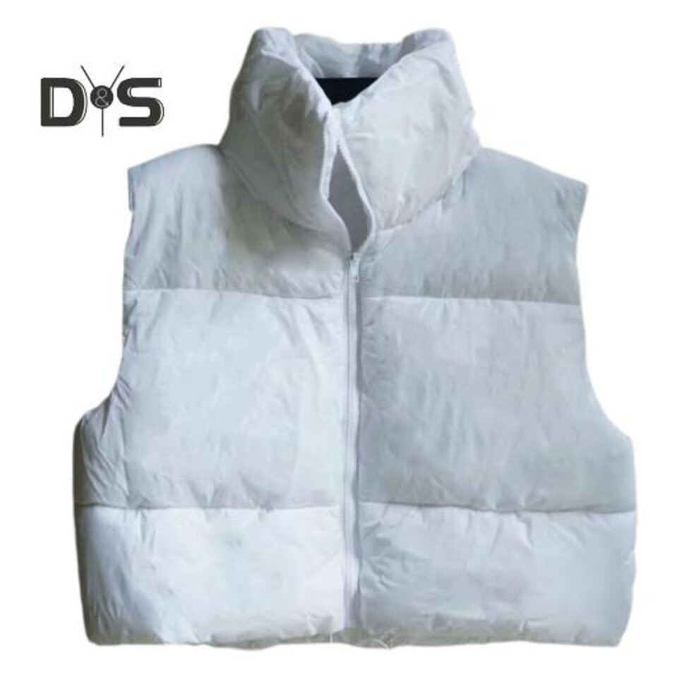 (white, 2XL) Women Winter Cotton Vest Coat Short Solid Color Sleeveless Thickened Padded Stand Collar Zipper Closure Windproof Cold Resistant Lady Outdoor
