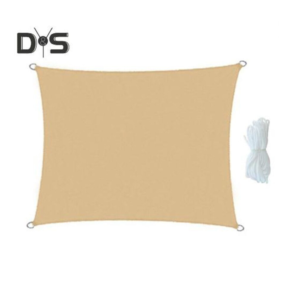(khaki, S) Outdoor Sun Shade Sail with Windproof Rope UV Blocking Rectangle Canopy Permeable Breathable Heavy Duty Deck Backyard Patio Shade Cover