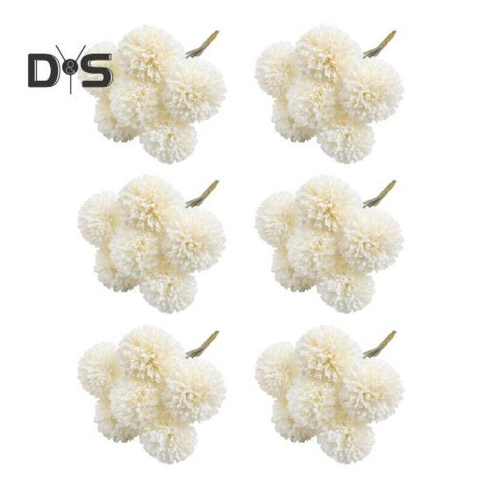 (white) 6pcs Artificial Chrysanthemums Ball Realistic Uv Resistant Fake Silk Flower Wedding Party Indoor Outdoor Office Table Centerpiece Faux Floral Plants