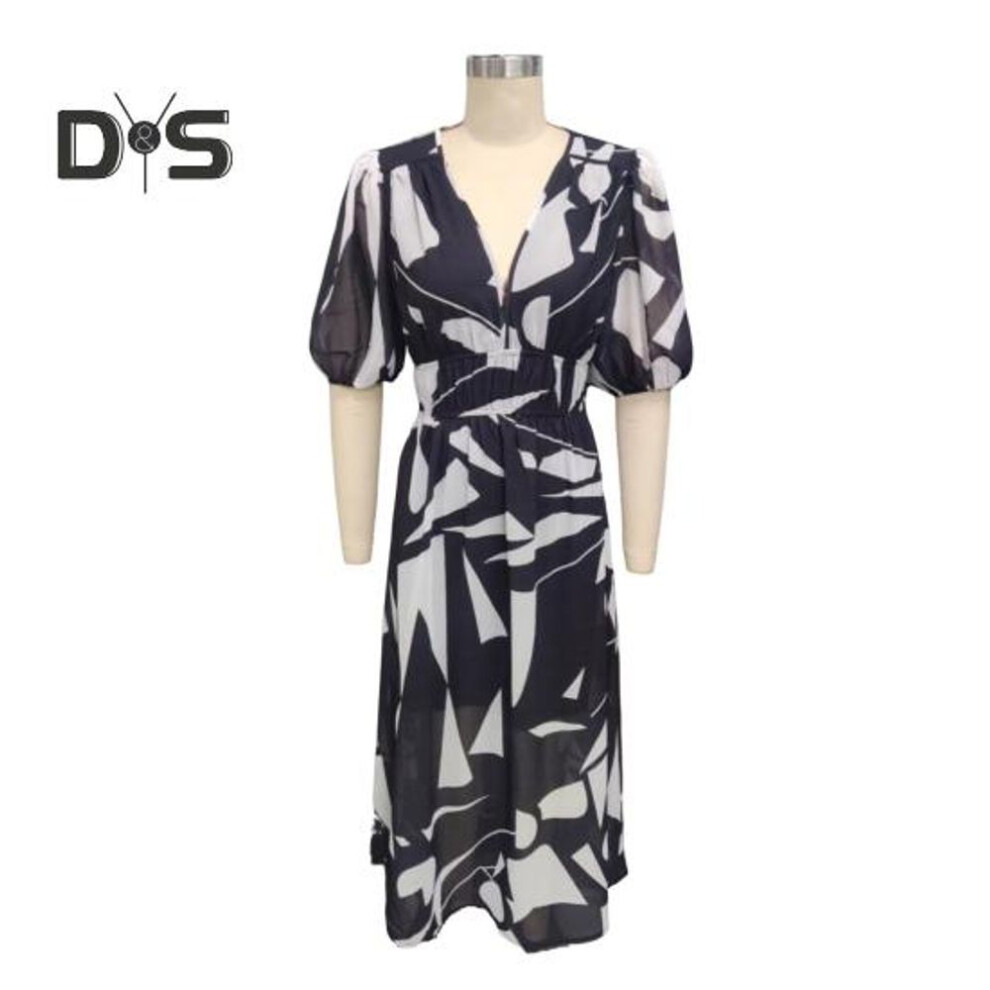 (black, M) Women's Summer V Neck Maxi Dress Casual Boho Floral Long Dresses Short Puff Sleeve Flowy Beach Wedding Guest Dresses