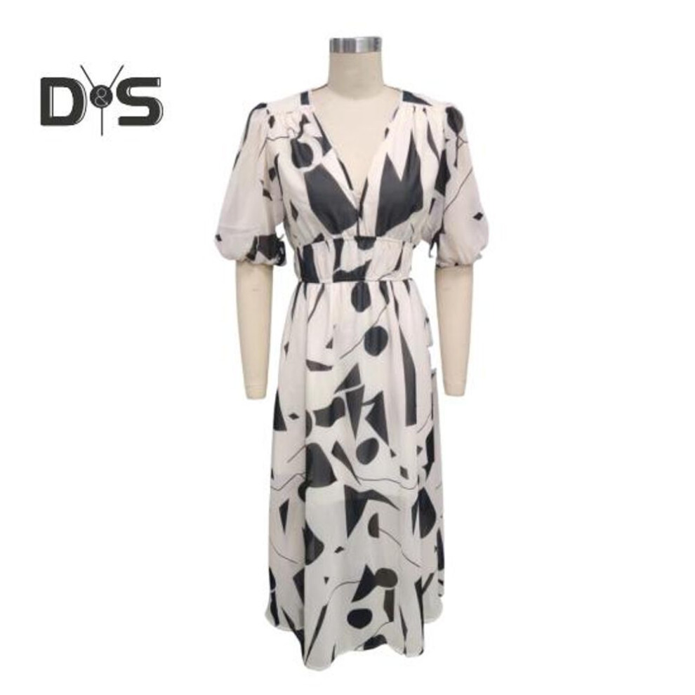 (apricot, L) Women's Summer V Neck Maxi Dress Casual Boho Floral Long Dresses Short Puff Sleeve Flowy Beach Wedding Guest Dresses