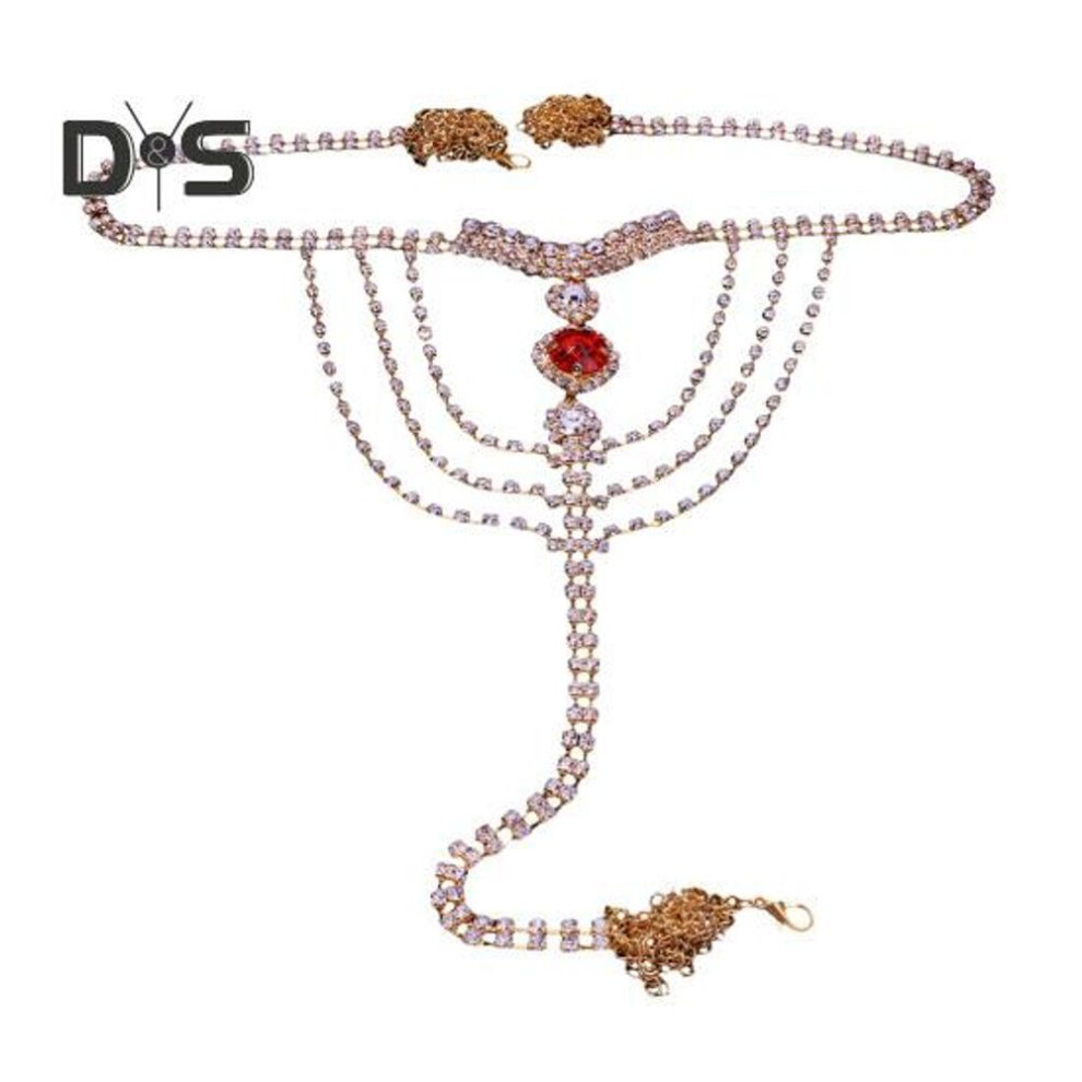 (golden) Rhinestone Panty Chain Adjustable Length Brief Chain Strap With Sparkling Rhinestones Sexy Women Body Chain Jewelry Gift