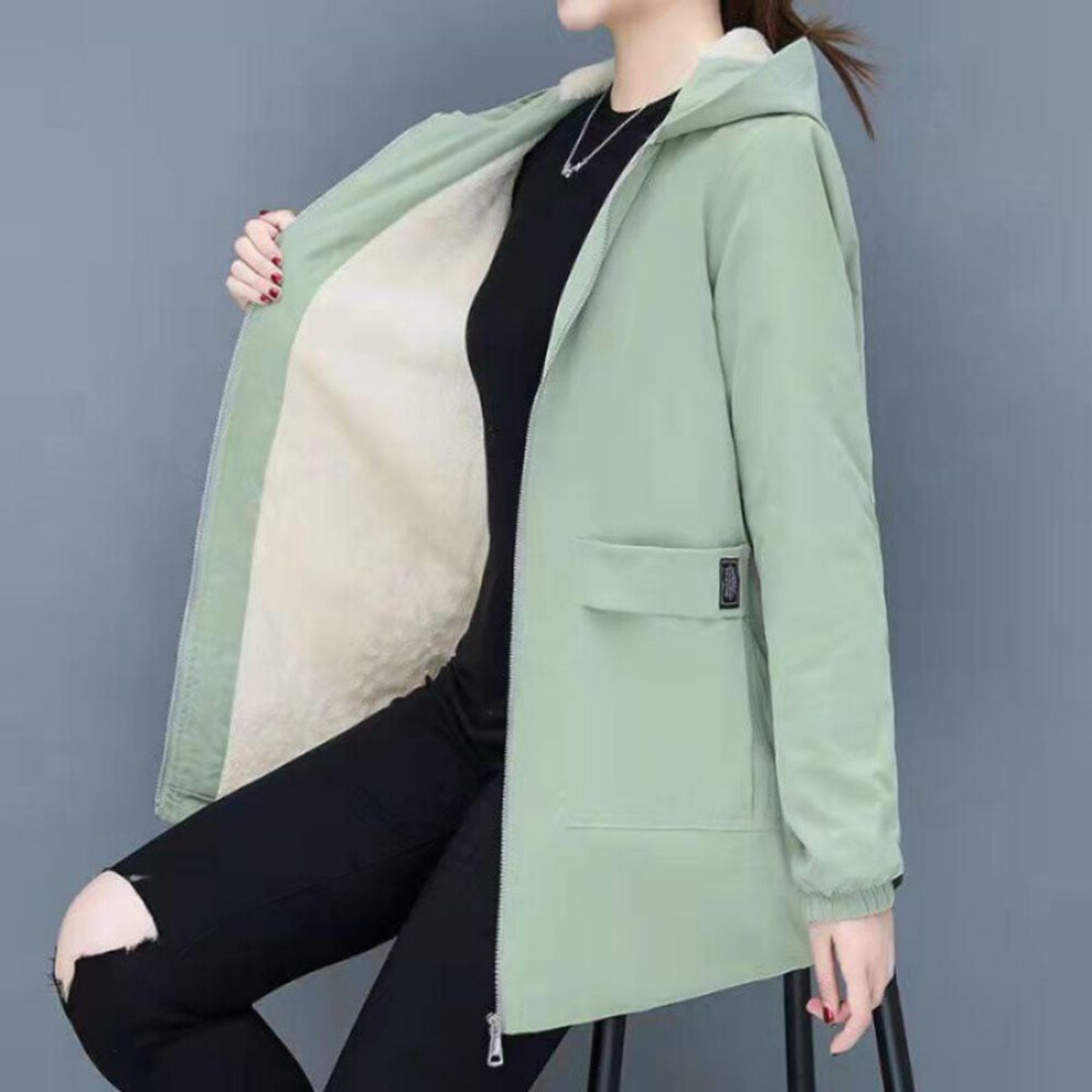 (mint green, 5XL) Women's Plus Size Mid-Length Cotton Windbreaker with Velvet Lining - Autumn/Winter Fashionable Thick Coat (300 Jin)